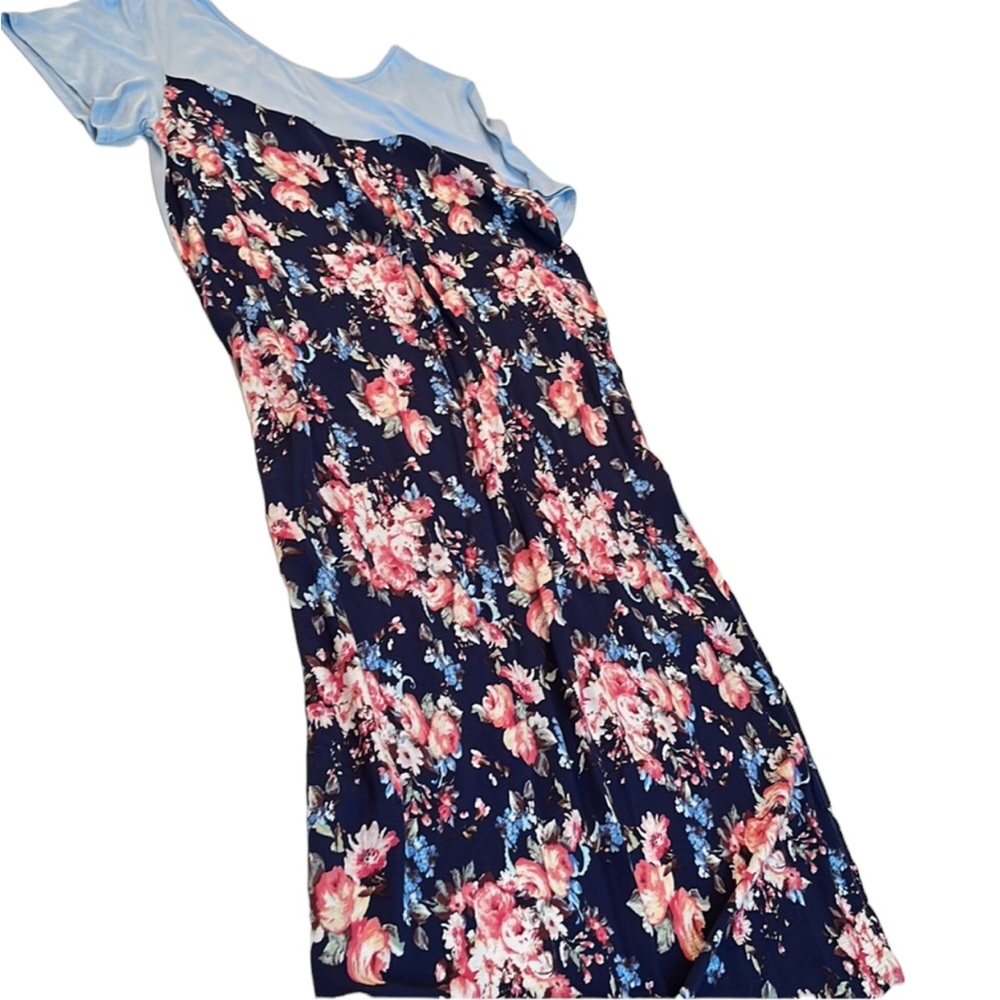 Agnes & Dora size large light blue front high low tee navy print back - Picture 6 of 16
